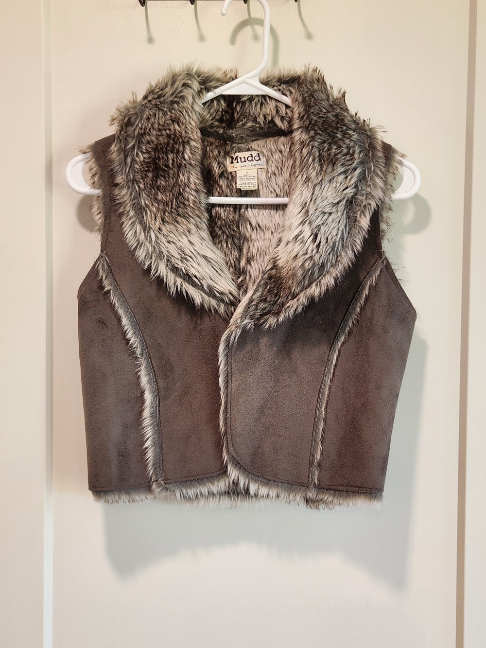 Vintage Y2K Mudd Faux Fur Suede Penny Lane Vest Brown Large Bratz Aesthetic L